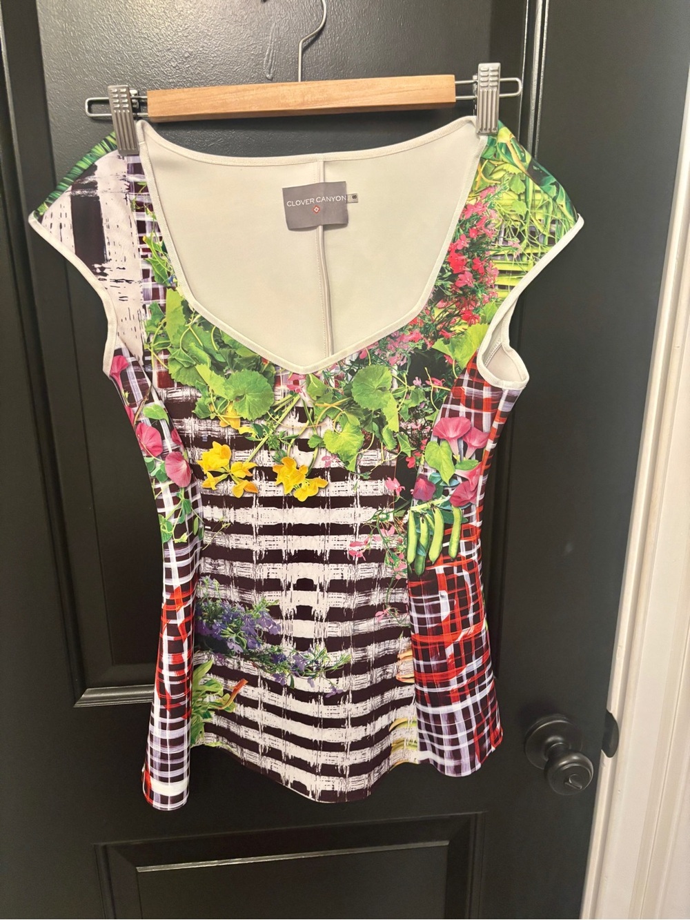 Clover Canyon Multicolor Floral Plaid Cap Sleeve Tank - Green, Pink, Yellow
